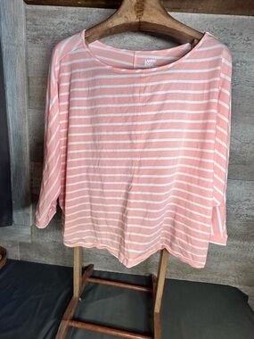 Lands' End 3/4 Sleeve Striped Boatneck Tunic - Desert Peach/White - Size XL